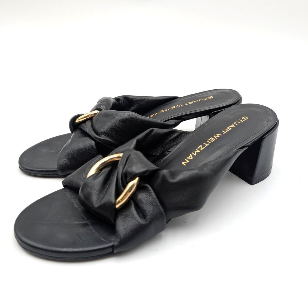 Stuart Weitzman Cece Block Heel Sandal Women's Open Toe Black Size US8B EU38.5